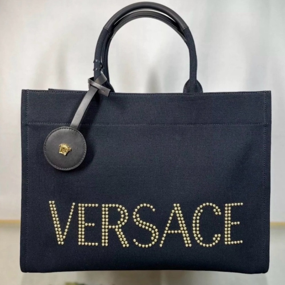 NWT Versace Black and Gold Canvas Large Tote
